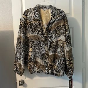 VTG 90s Fuda 100% Silk bomber jacket outerwear baggy oversized Leopard Print NWT